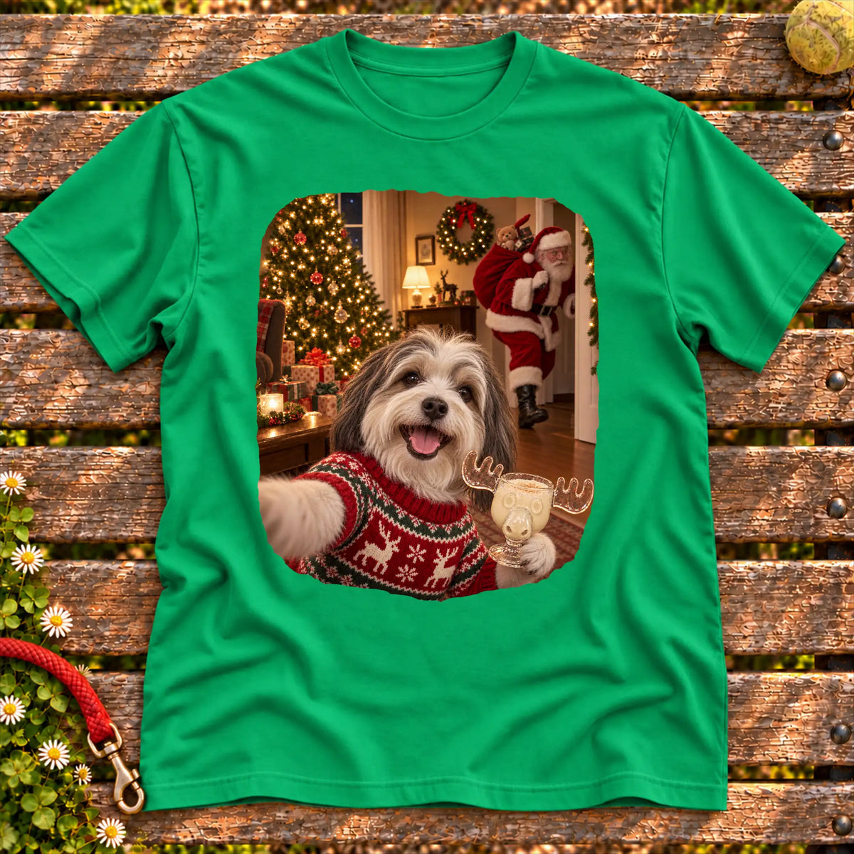 Havanese Eggnog Selfie design on a Irish Green Gildan® T-shirt