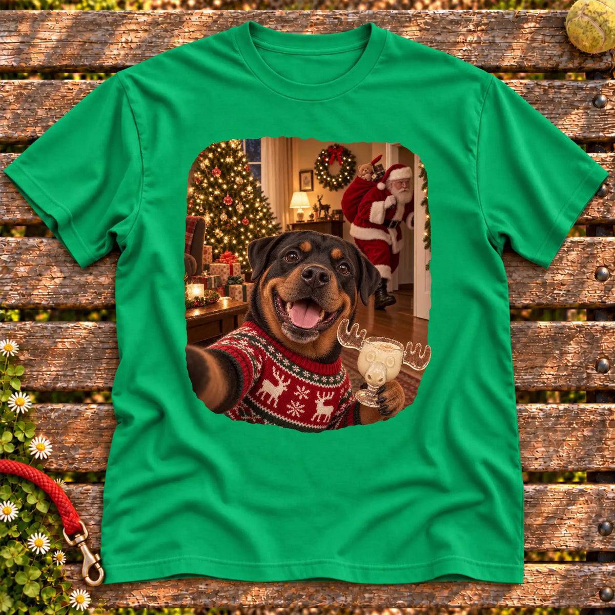 Rottweiler Eggnog Selfie design on a Irish Green Gildan® T-shirt