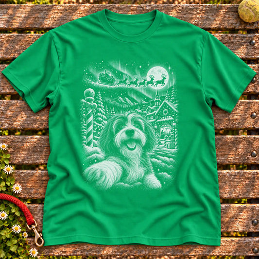 Havanese Santa Selfie design on a Irish Green T-shirt