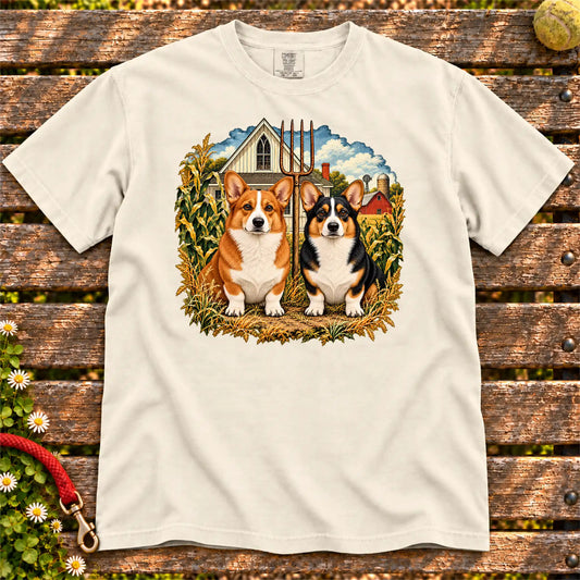American Dogthic Corgi farmhouse design on a Ivory Comfort Colors® T-shirt