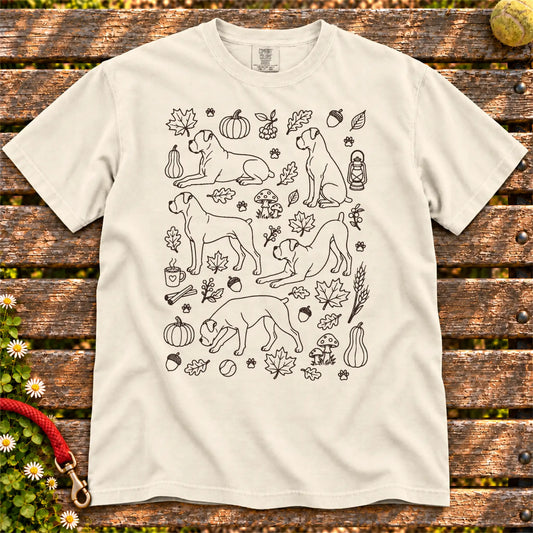 Autumn Boxer design on a Ivory Comfort Colors T-shirt, shown flat