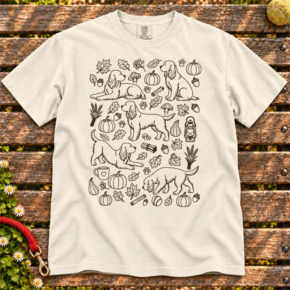 Autumn Cocker Spaniel design on a Ivory Comfort Colors T-shirt, shown flat