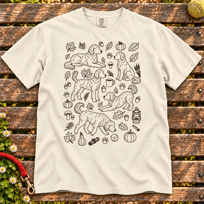 Autumn Goldendoodle design on a Ivory Comfort Colors T-shirt, shown flat