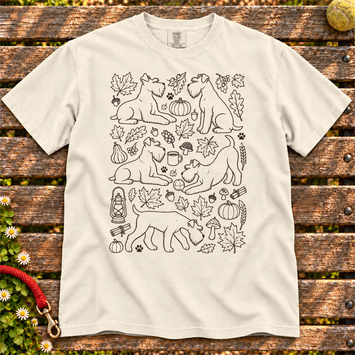 Autumn Schnauzer design on a Ivory Comfort Colors T-shirt, shown flat