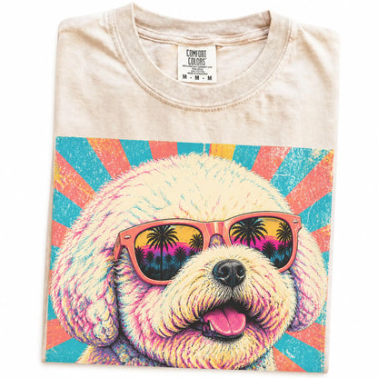 Retro Bichon Frise Mama design on a Ivory Comfort Colors T-shirt folded detail