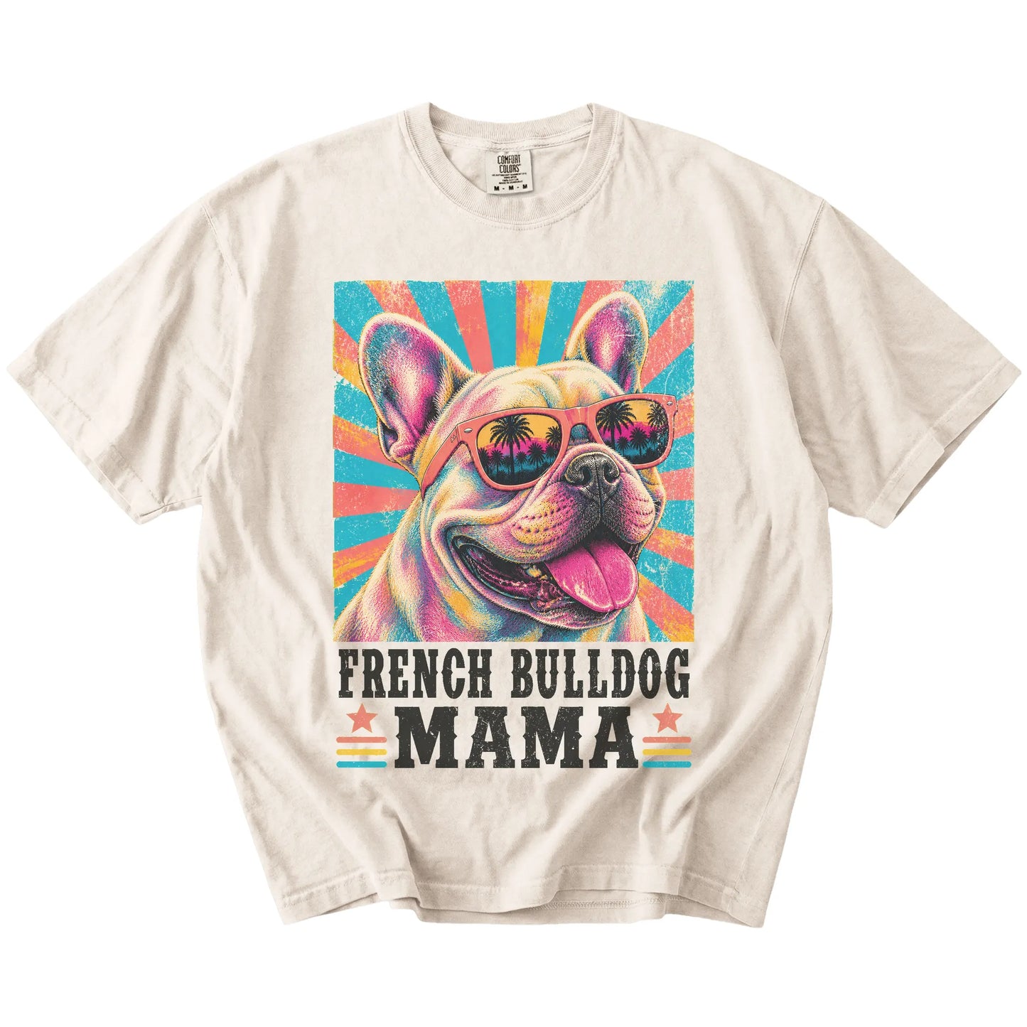 Retro French Bulldog Mama design on a Ivory Comfort Colors T-shirt