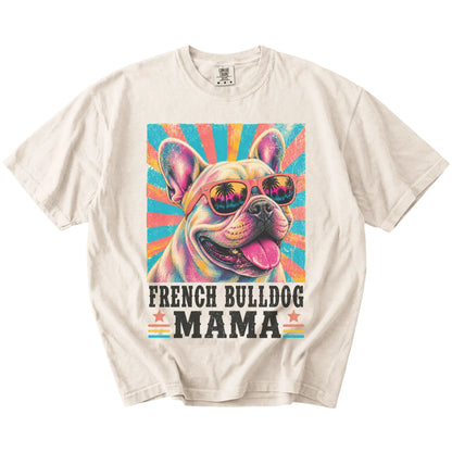 Retro French Bulldog Mama design on a Ivory Comfort Colors T-shirt