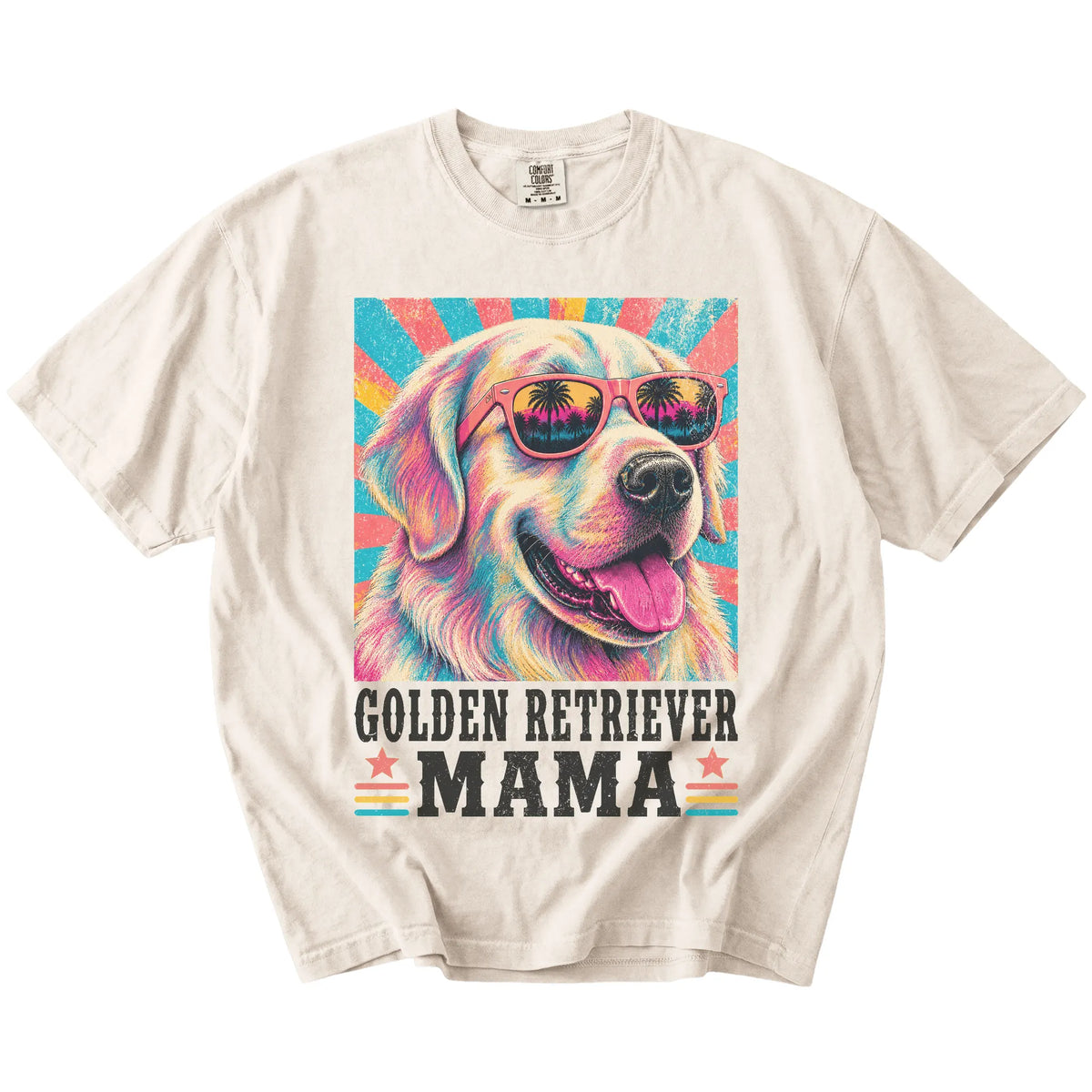 Retro Golden Retriever Mama design on a Ivory Comfort Colors T-shirt