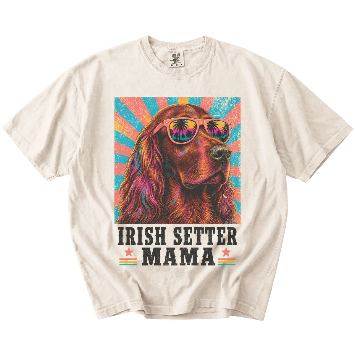 Retro Irish Setter Mama design on a Ivory Comfort Colors T-shirt