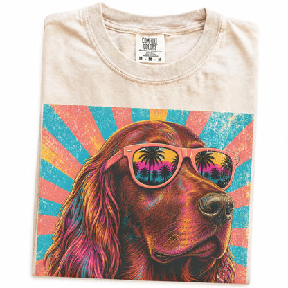 Retro Irish Setter Mama design on a Ivory Comfort Colors T-shirt folded detail