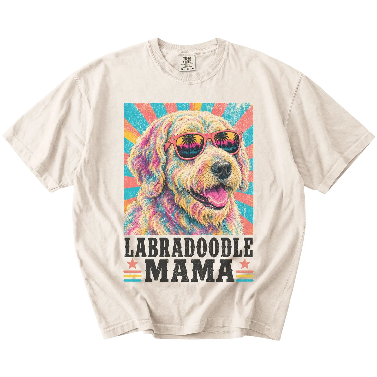 Retro Labradoodle Mama design on a Ivory Comfort Colors T-shirt