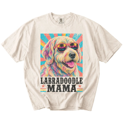 Retro Labradoodle Mama design on a Ivory Comfort Colors T-shirt