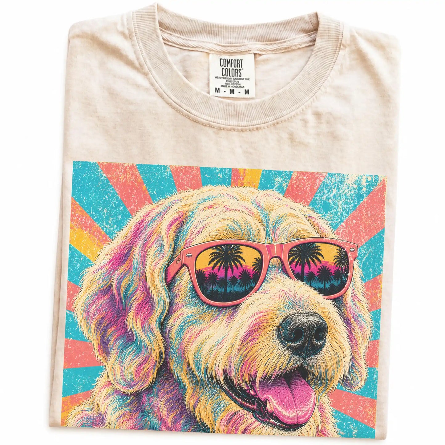 Retro Labradoodle Mama design on a Ivory Comfort Colors T-shirt folded detail