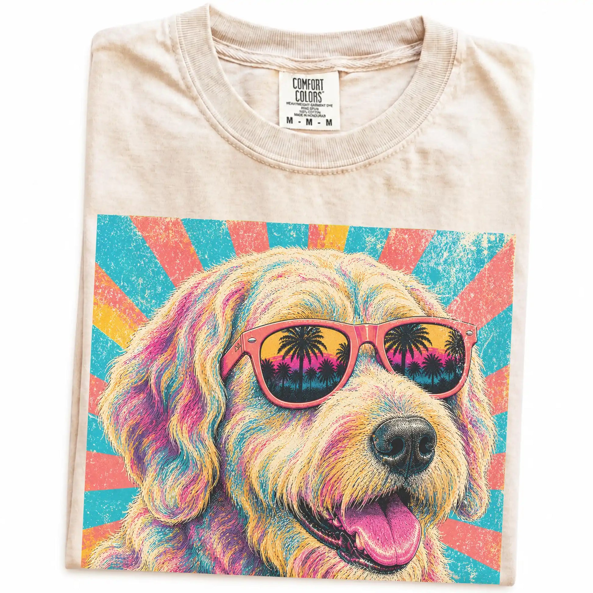 Retro Labradoodle Mama design on a Ivory Comfort Colors T-shirt folded detail