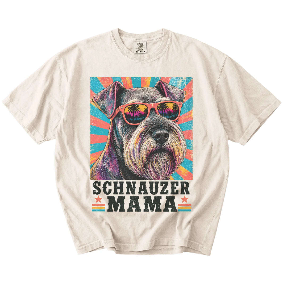 Retro Schnauzer Mama design on a Ivory Comfort Colors T-shirt