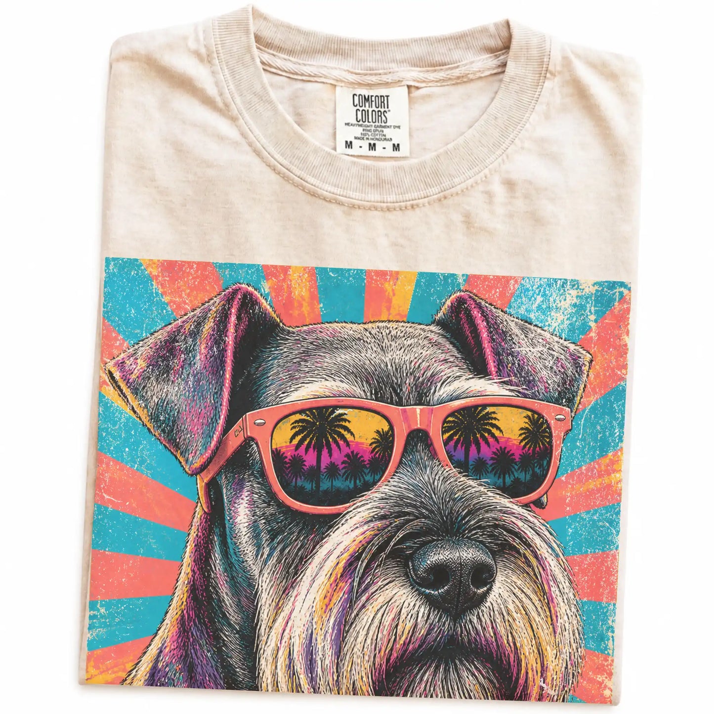 Retro Schnauzer Mama design on a Ivory Comfort Colors T-shirt folded detail