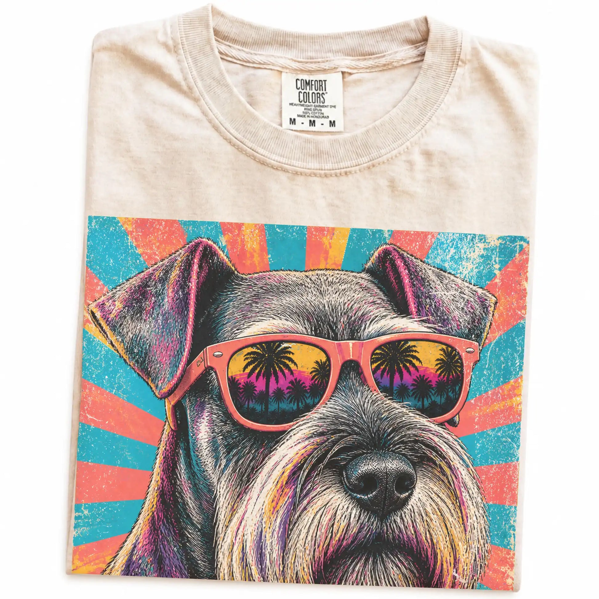 Retro Schnauzer Mama design on a Ivory Comfort Colors T-shirt folded detail