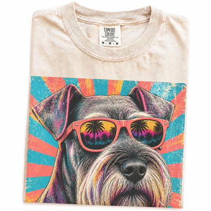 Retro Schnauzer Mama design on a Ivory Comfort Colors T-shirt folded detail