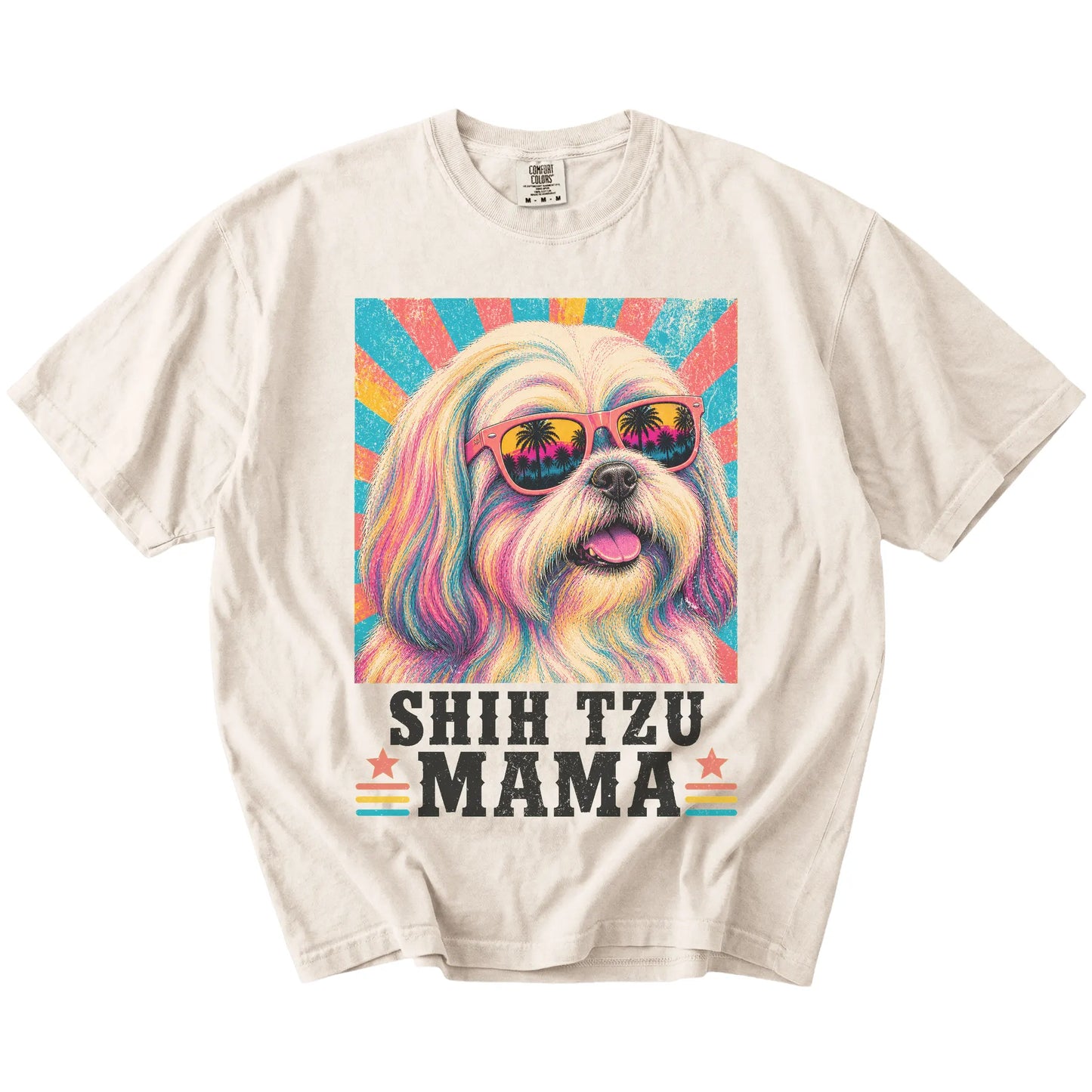 Retro Shih Tzu Mama design on a Ivory Comfort Colors T-shirt