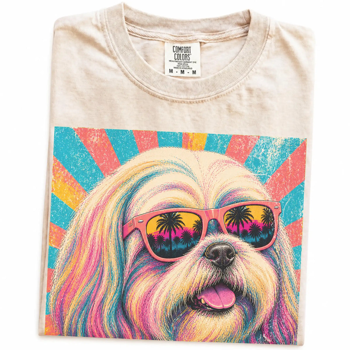 Retro Shih Tzu Mama design on a Ivory Comfort Colors T-shirt folded detail