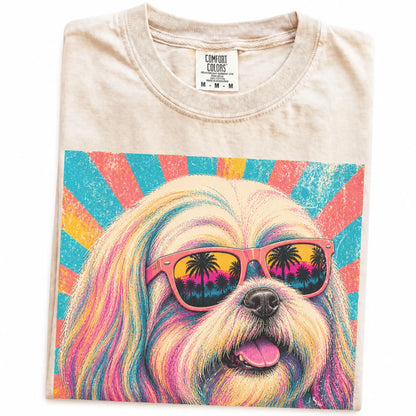 Retro Shih Tzu Mama design on a Ivory Comfort Colors T-shirt folded detail