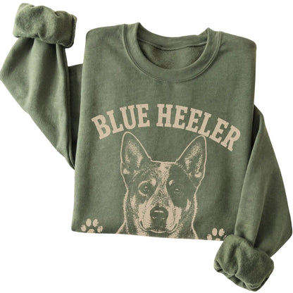 Military Green crewneck sweatshirt featuring Always Working, Even When I'm Not - Blue Heeler, folded presentation