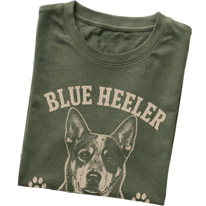 Military Green T-shirt featuring Always Working, Even When I'm Not - Blue Heeler, folded presentation