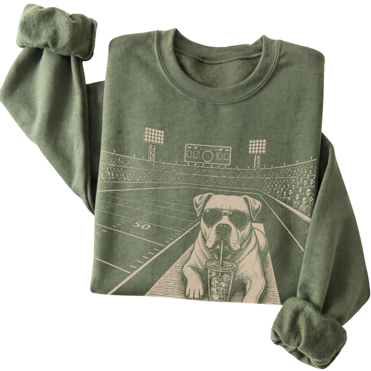 Military Green American Bulldog Football Tailgate sweatshirt, folded
