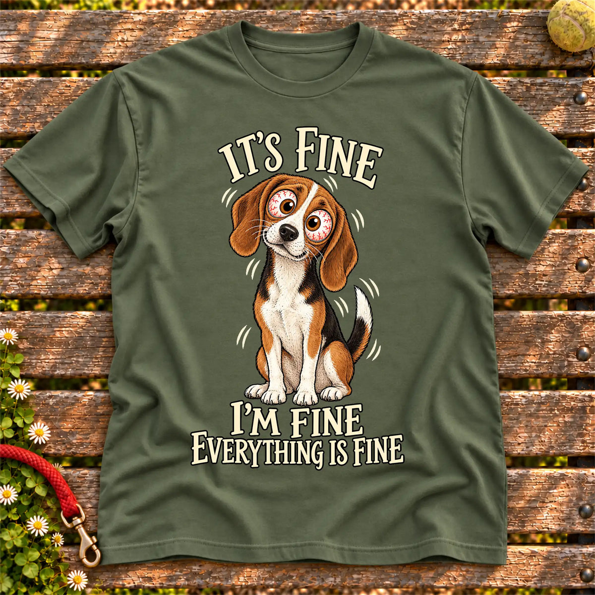Beagle Everything Is Fine Softstyle T-shirt in Military Green