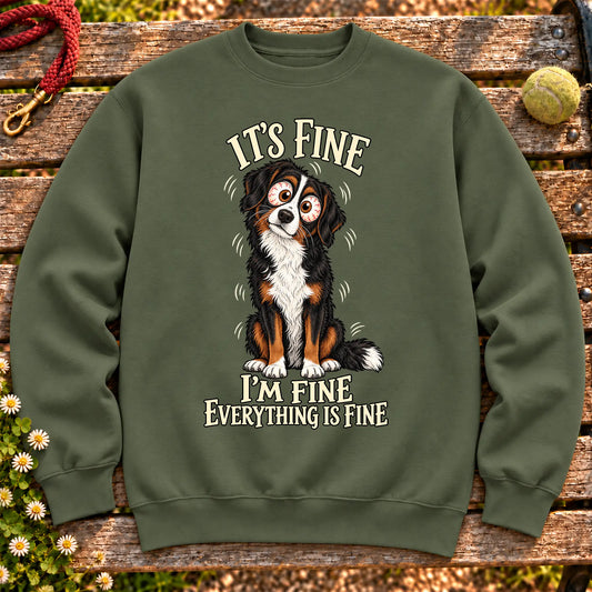 Bernese Mountain Dog Everything Is Fine crewneck sweatshirt in Military Green