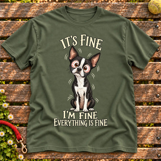 Boston Terrier Everything Is Fine Softstyle T-shirt in Military Green