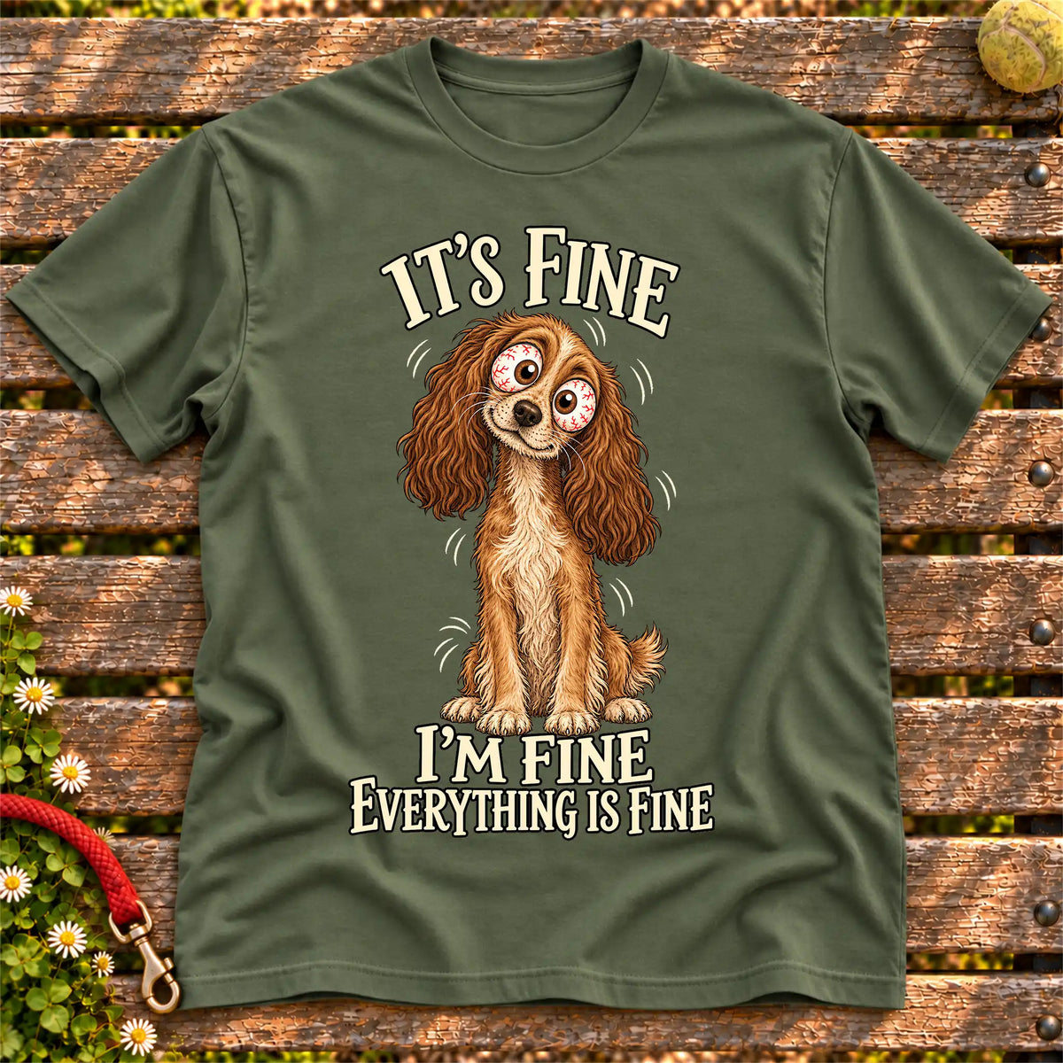 Cocker Spaniel Everything Is Fine Softstyle T-shirt in Military Green