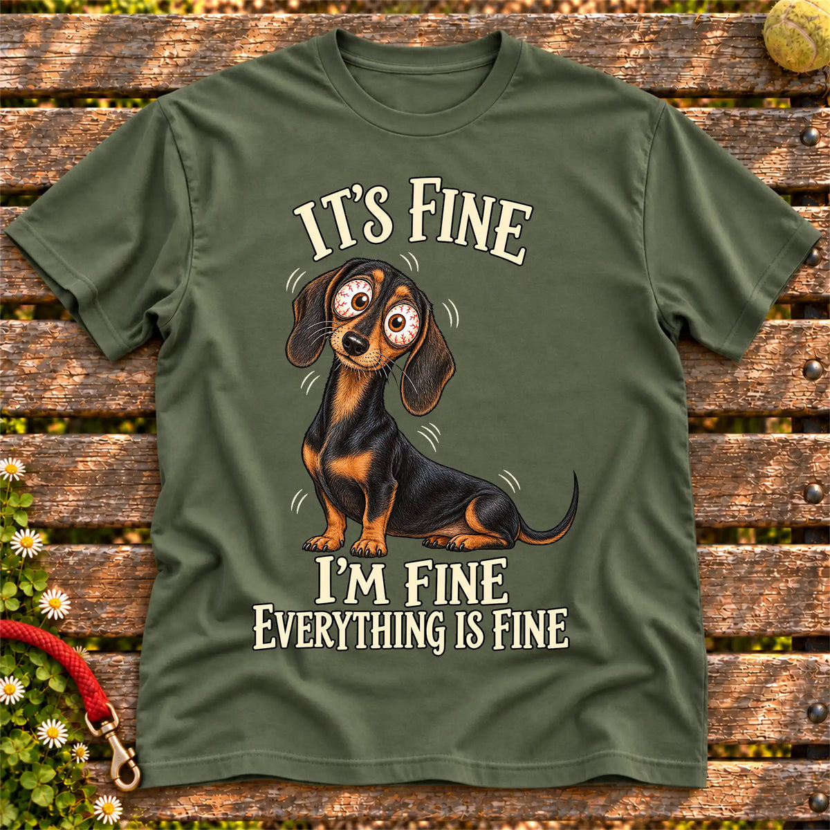 Dachshund Everything Is Fine Softstyle T-shirt in Military Green