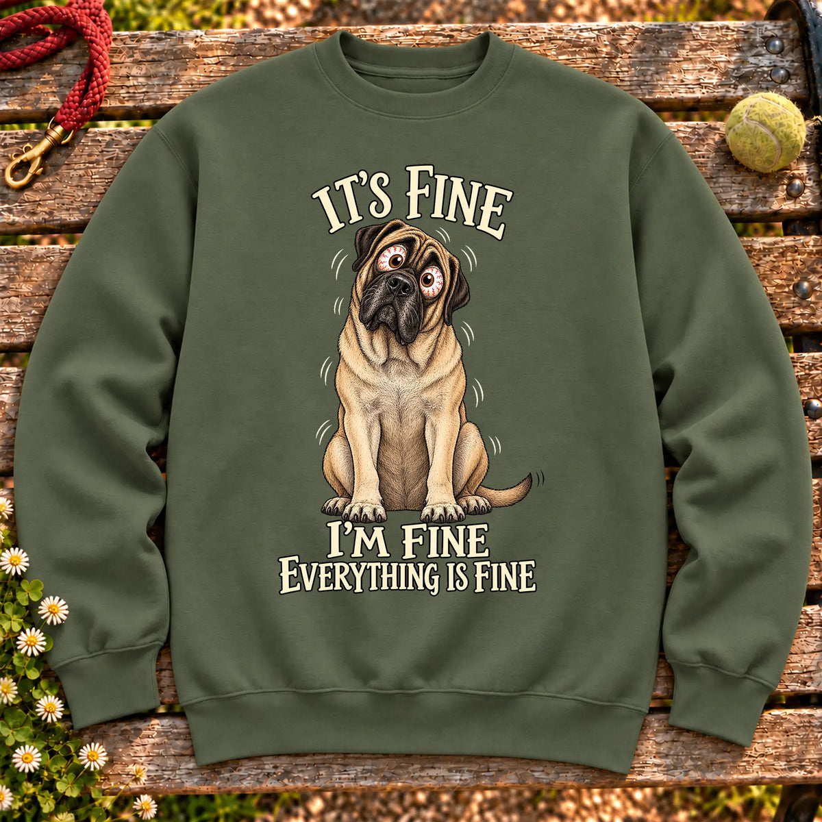 Mastiff Everything Is Fine crewneck sweatshirt in Military Green