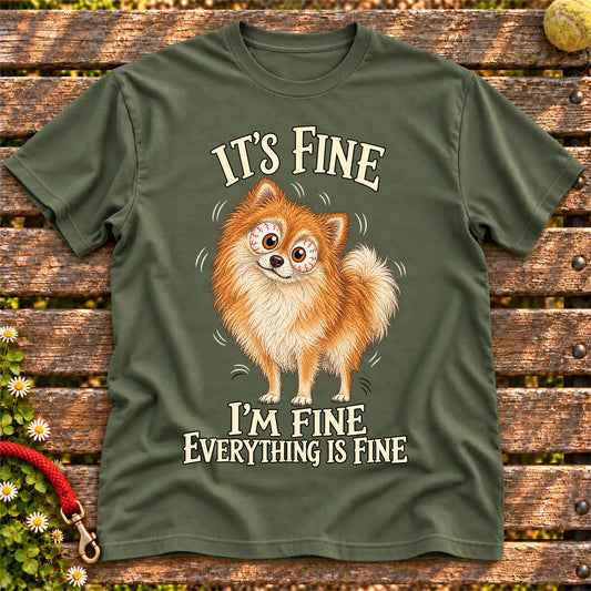 Pomeranian Everything Is Fine Softstyle T-shirt in Military Green