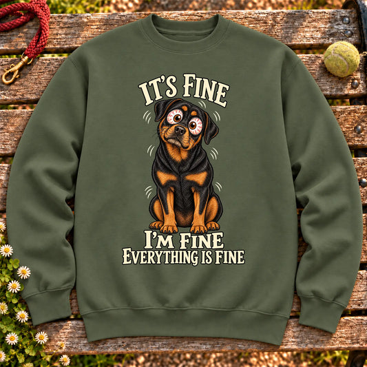 Rottweiler Everything Is Fine crewneck sweatshirt in Military Green