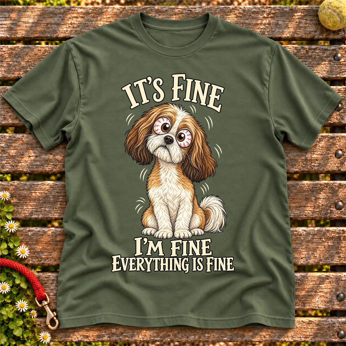 Shih Tzu Everything Is Fine Softstyle T-shirt in Military Green