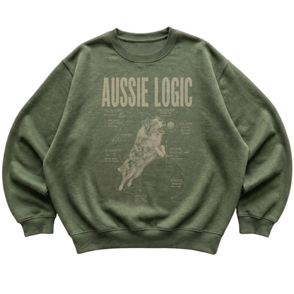 Military Green Australian Shepherd Logic T-Shirt laid flat