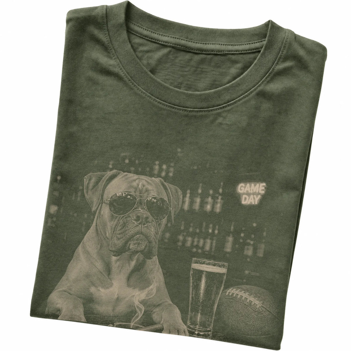 Military Green Boxer Beer and Football T-shirt, folded