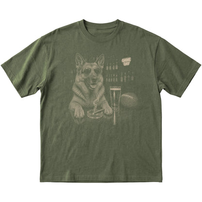 Military Green Beer and Football German Shepherd T-shirt, laid flat