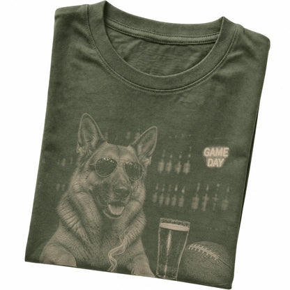 Military Green German Shepherd Beer and Football T-shirt, folded