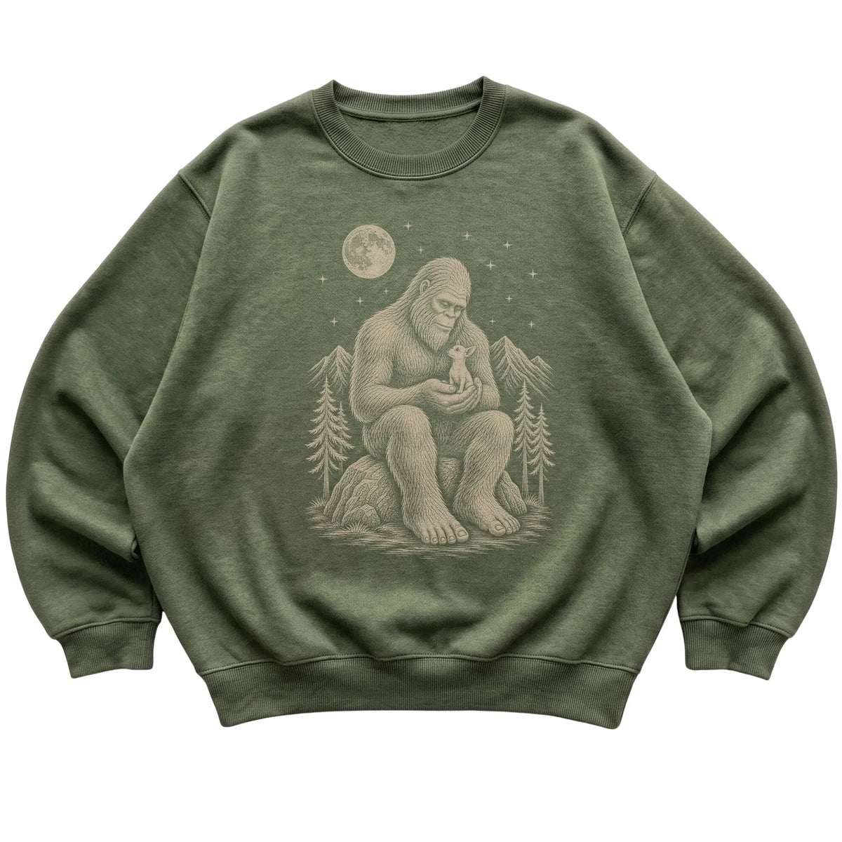 Bigfoot and Chihuahua Sweatshirt in Military Green