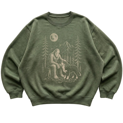 Bernese Mountain Dog and Bigfoot Sweatshirt in Military Green