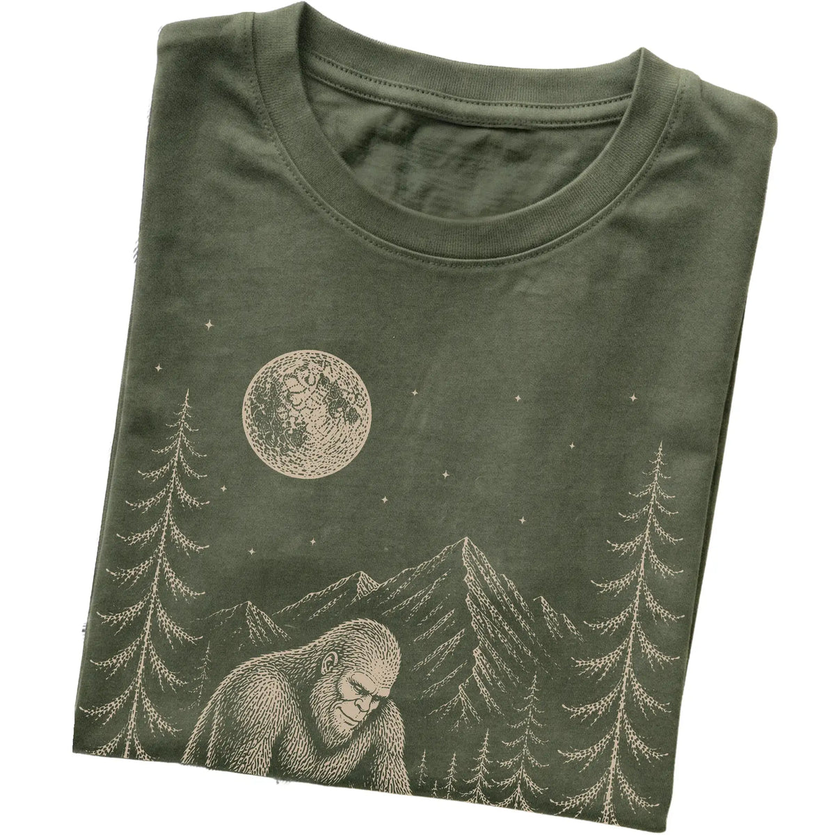 Folded Corgi and Bigfoot T-Shirt in Military Green