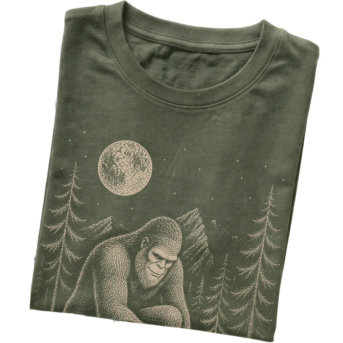 Folded Frenchie and Bigfoot T-Shirt in Military Green