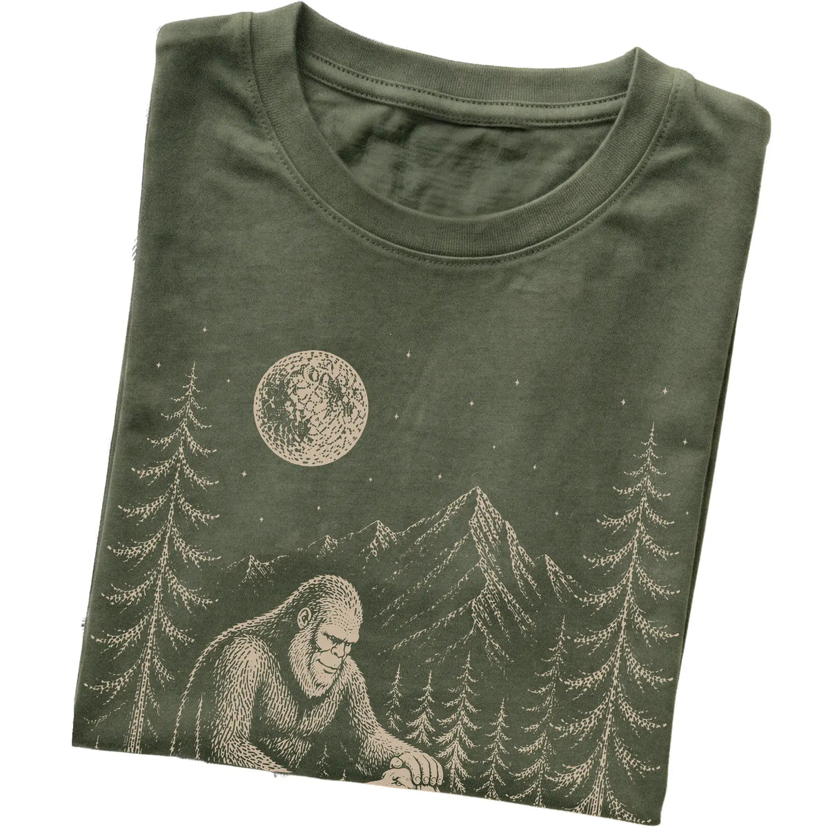 Folded Weimaraner and Bigfoot T-Shirt in Military Green