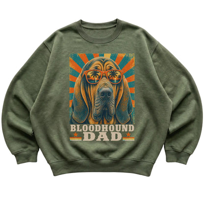 Retro Bloodhound Dad design on a Military Green crewneck sweatshirt