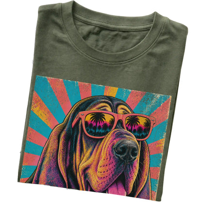 Folded Military Green softstyle T-shirt with a Retro Bloodhound Mama design