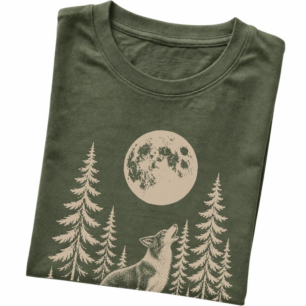 Border Collie Howling at the Moon softstyle T-shirt in Military Green