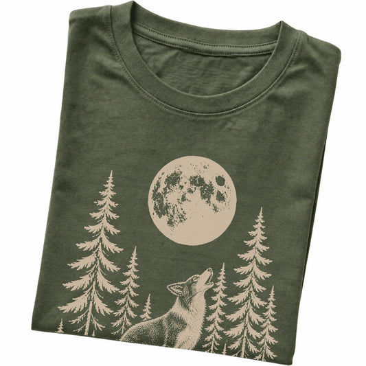 Border Collie Howling at the Moon softstyle T-shirt in Military Green